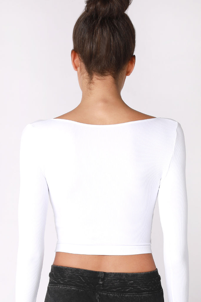 Ribbed Surplice Crop Top in WHITE