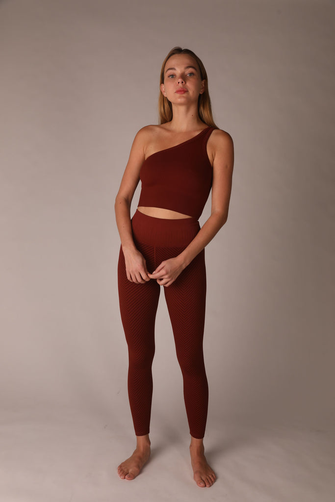 One Shoulder Ribbed Bra in Fired Brick