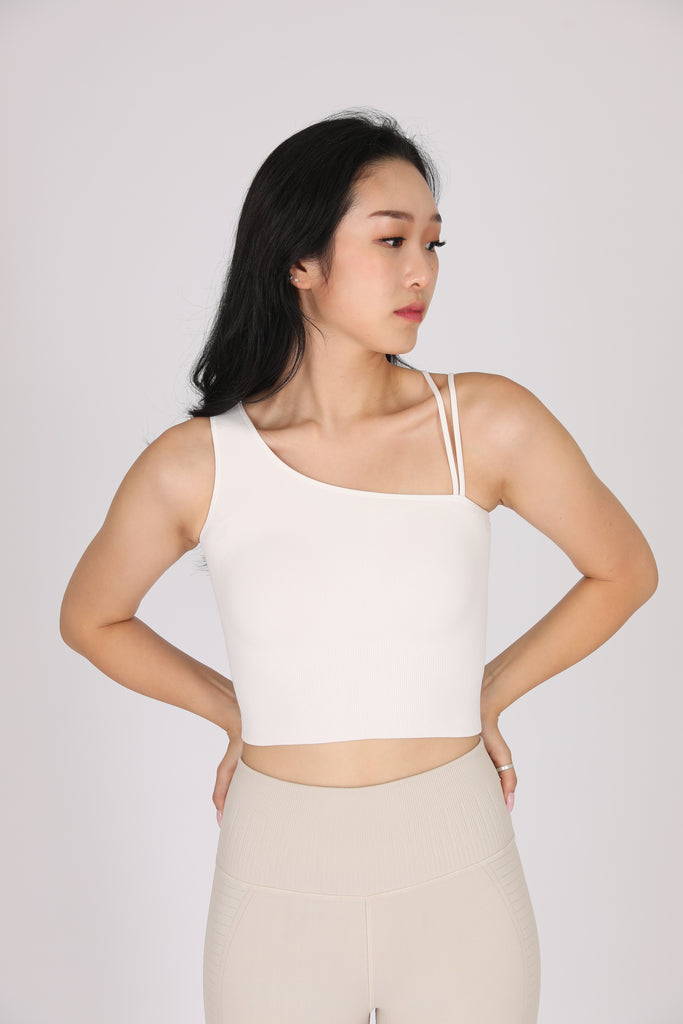 Strappy One Shoulder bra in WHITE SAND