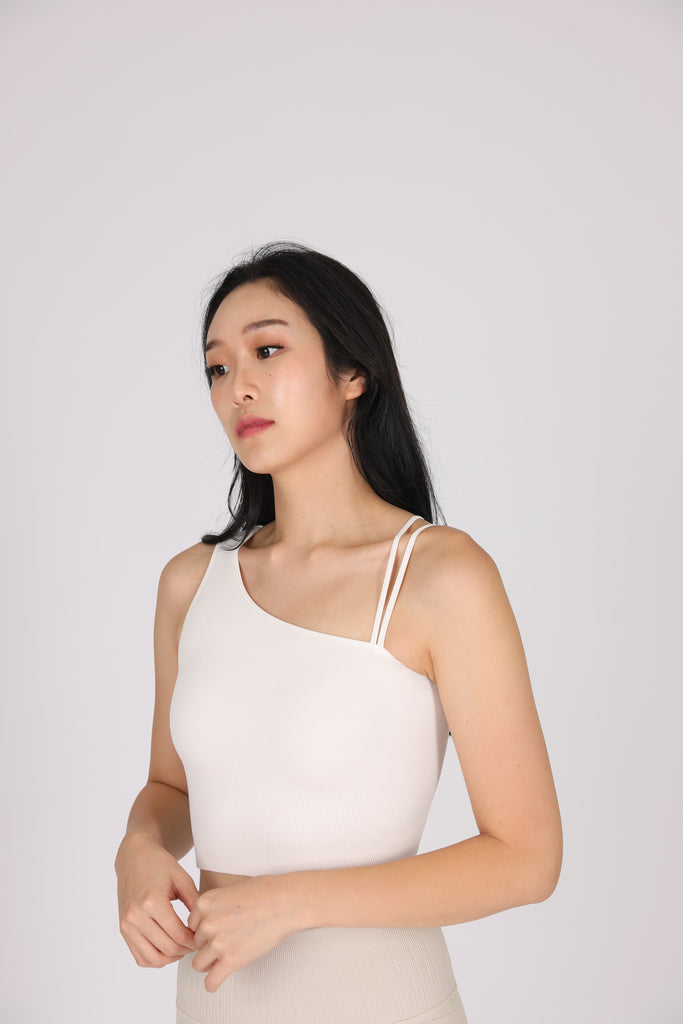 Strappy One Shoulder bra in WHITE SAND