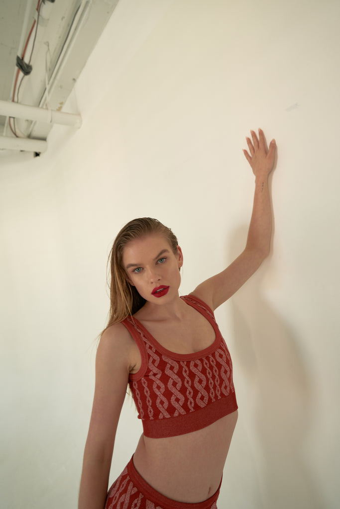 DISTRESSED CHARLIE CABLE KNIT BRA in  CINNABAR